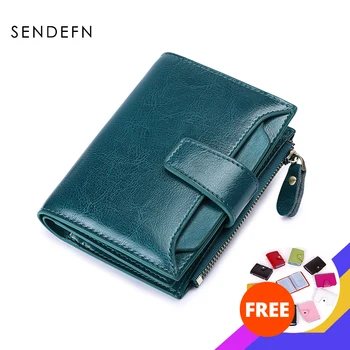 

SENDEFN Women's Wallet Leather Small Luxury Brand Wallet Women Short Zipper Ladies Coin Purse Card Holder Femme Red/Blue 5191-69