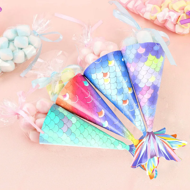 

Mermaid candy box wedding party gift box DIY ice cream ribbon Candy Cookies chocolate Bag paper traktatie kinderen verjaardag