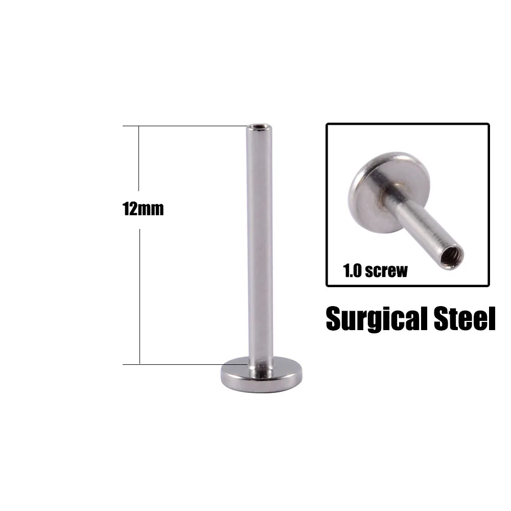 10PCS Surgical Steel Internally Threaded Lip Bar 16G Zircon Top Component For Labret Prong Zircon Ear Tragus Helix Ear Piercing