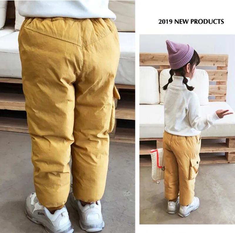 COOTELILI Girl Boy Winter Pants Cotton Padded Thick Warm Trousers Fashion Letter Ski Pants Pocket Children Pants Baby Kid Pants (3)