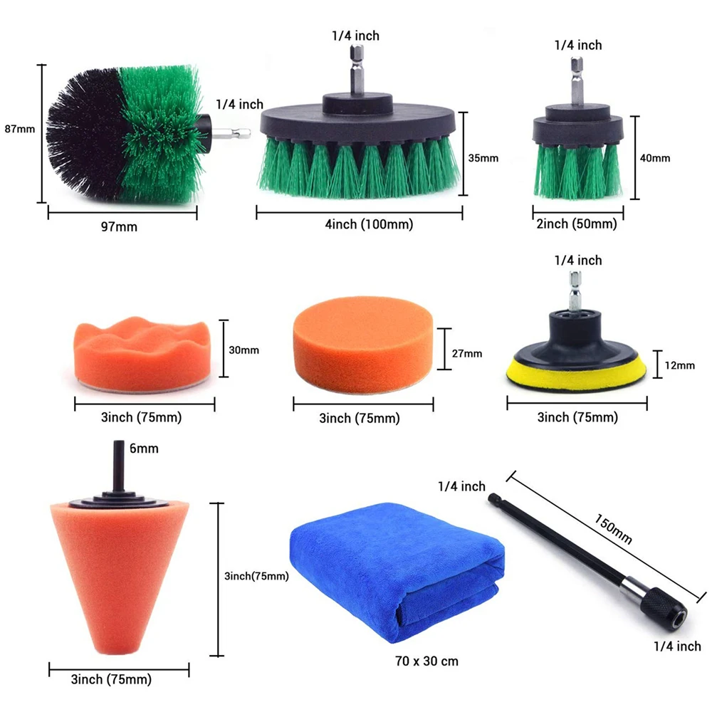 Brushes and Sponges Cleaning Kit for Drill 1/4 Inch Adapter Power Scrubber Brush+Sanding Pad+Sponge Car Kitchen Bathroom Cleaner Brushes and Sponges Cleaning Kit for Drill 1/4 Inch Adapter Power Scrubber Brush+Sanding Pad+Sponge Car Kitchen Bathroom Cleaner