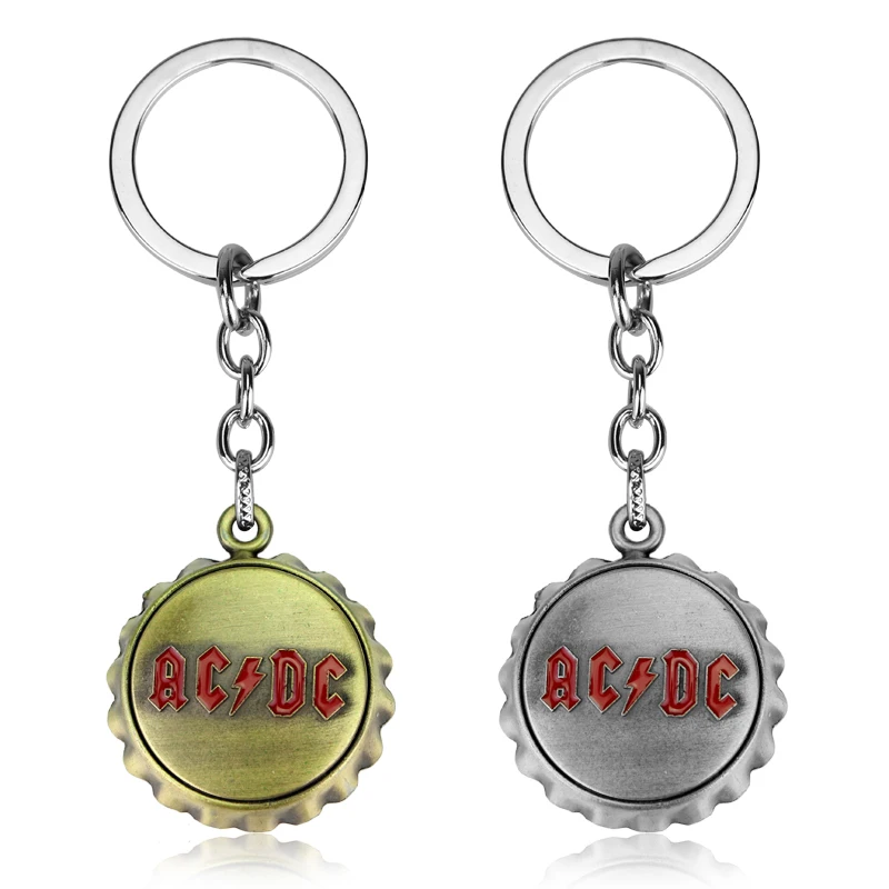 

Rock Band AC/DC Keychain Bottle Cover Pendant Keyring Metal Handmade Key Buckle Accessories Souvenirs
