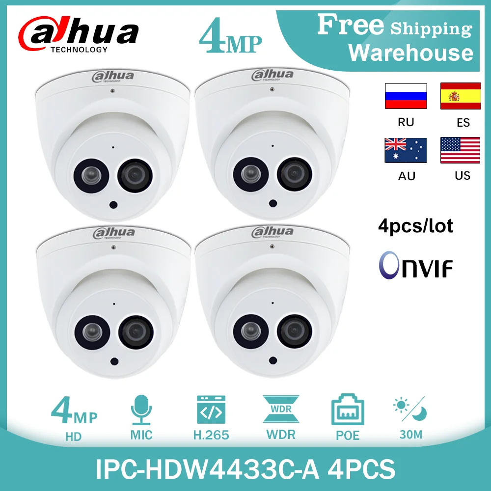 Сетевой видеорегистратор Dahua IP Камера IPC-HDW4433C-A 4MP POE H265 Встроенный микрофон IP67 CCTV