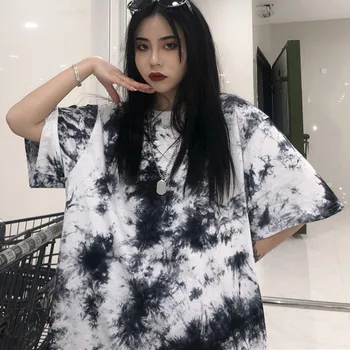 

Women's Casual Round Neck Tie Dye Print Short Sleeve Loose Pullover Simple T-Shirt *