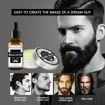 

Natural Beard Balm Conditioner Professional For Beard Growth Oil Organic Mustache Wax For Beard Oil Smooth Styling 30g+60ml E1