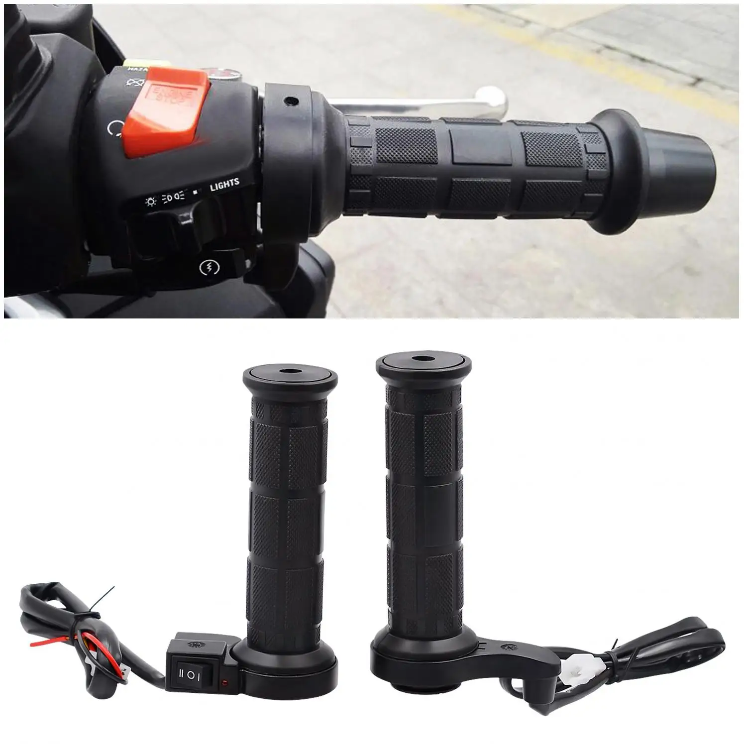 1 Pair 12V 25W 22MM Motorcycle Universal Temperature Electric Heated Handle with Adjustable Switch and Accelerator Cards Pieces