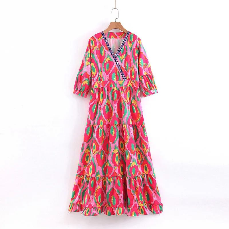 

2019 Spring Europe And America WOMEN'S Dress New Style Ethnic-Style Dyed Long Dress Large Long Skirts 9171