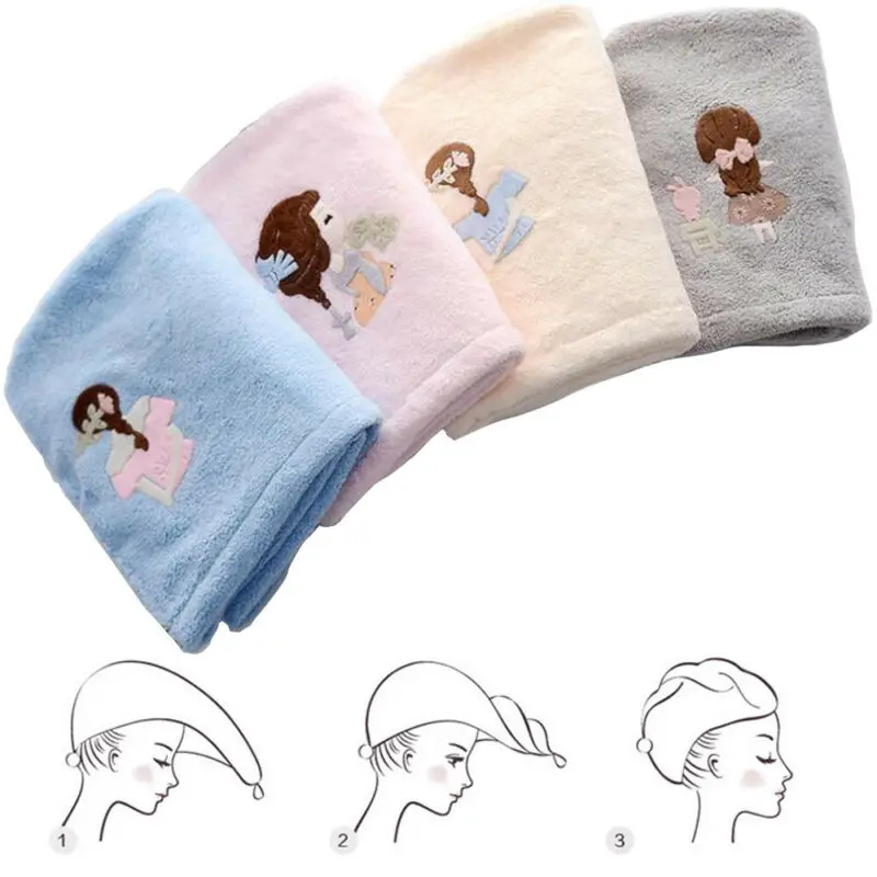 

4 Colors Microfibre Hair Drying Towel Turban Head Hat Cap Shower Dry Microfiber