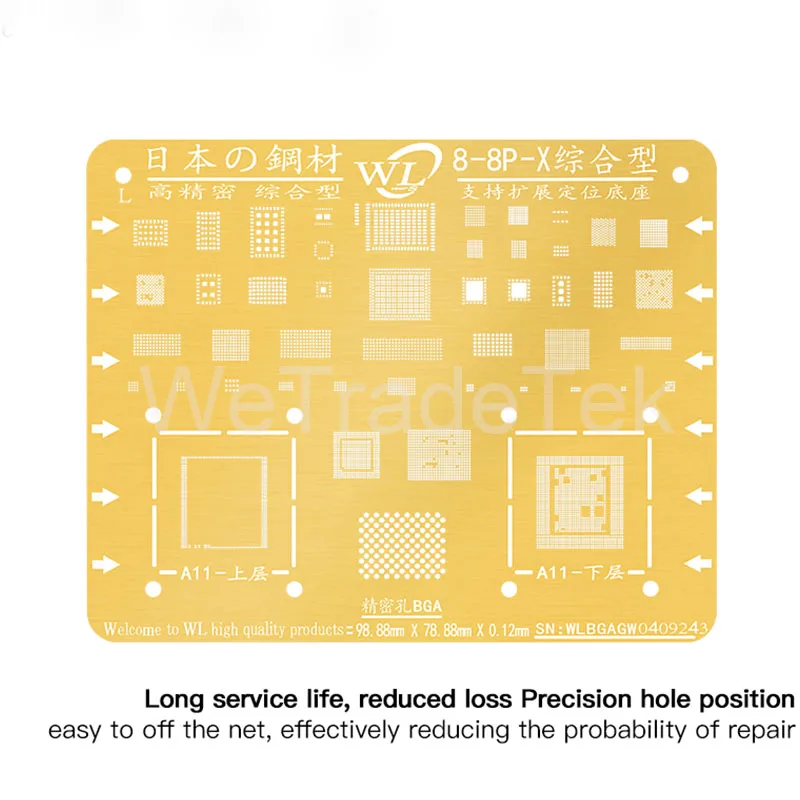 WL золотой набор трафаретов для пайки BGA 0,12 мм толщина жестяная Сетка шаблон для припоя для iPhone XSMAX XS XR X 8 8P 7P 7 6P 6 5 5S - Цвет: for 8 8p X