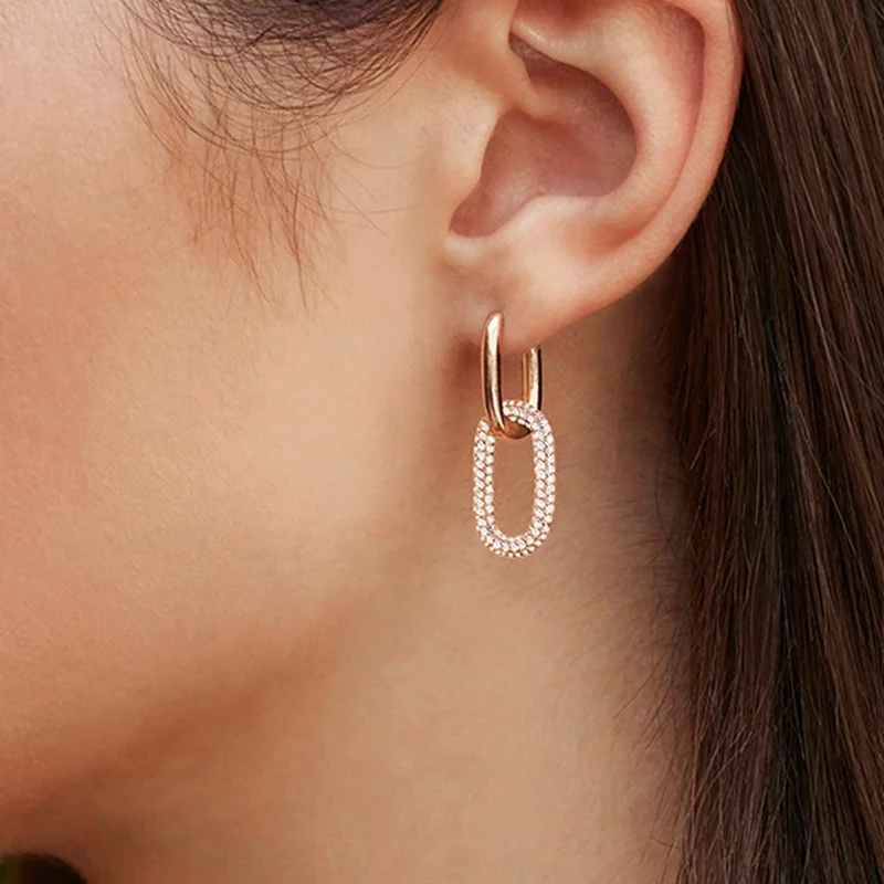 

One Piece Double Circle Cuff Stud Earring Solid Sterling Silver AAA Zircon Fashion Earring Women Wedding Jewelry