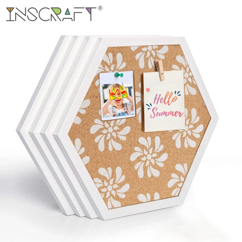 

1pc Floral Print Hexagon Cork Message Board Bulletin Decorative Framed Corkboard Wall Mounted Memos Picture Frame Collage Board