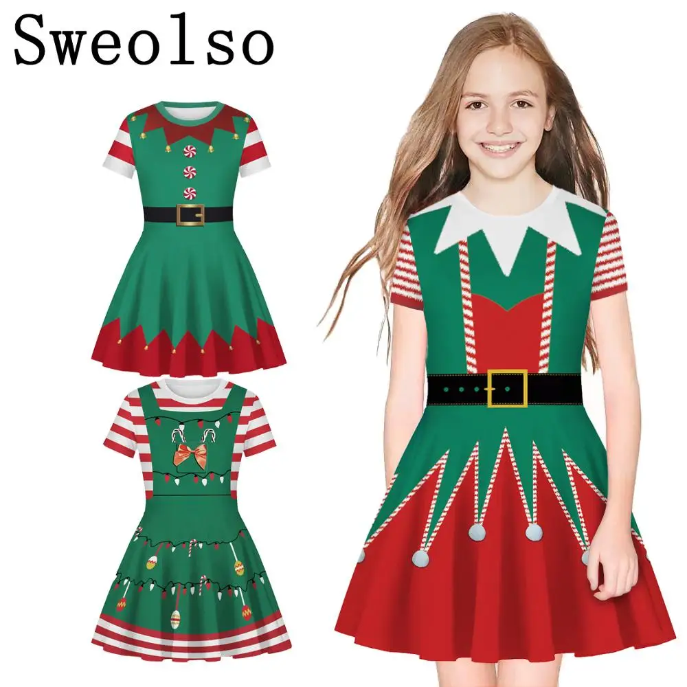 SWEOLSO/Новое рождественское платье с рисунком для девочек праздничный костюм