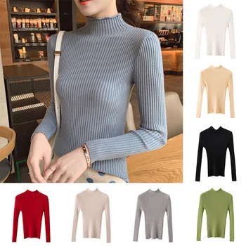 

Women Sweater New Arrival Fall Winter Turtleneck Basic Tops Slim Full Sleeve Shirt Stretch Vintage Render Unlined Upper Garment