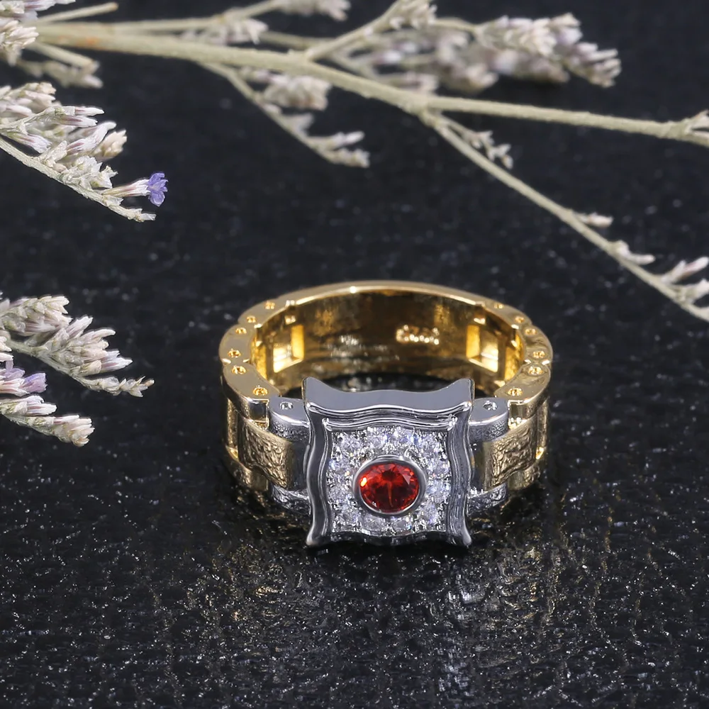 Мужское кольцо в стиле панк золотого и серебряного цвета, роскошный кристалл, красный/синий циркон, кольца для женщин, обручальное кольцо, мужские украшения для делового человека anillos hombre