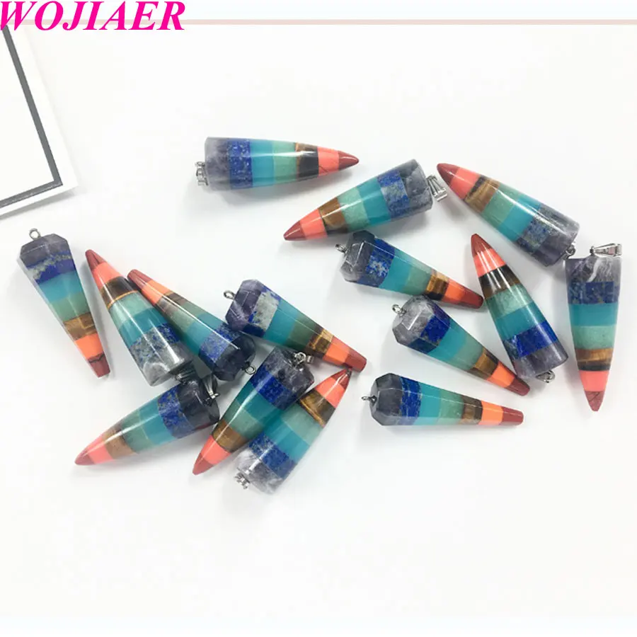 WOJIAER Wholesale 5pcs/lot 7 Chakra Natural Stone Rainbow Layered Dowsing Pendants for Jewelry Accessories Marking PBD900 | Украшения и