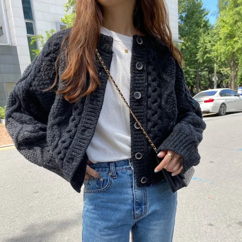 Hzirip Women Knitted Sweater 2021 Autumn New Female Cardigan Twist Coat Casual All-Match Solid Concise Fashion Office Lady Tops |