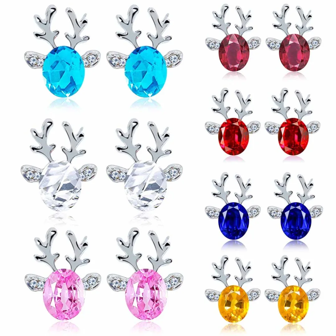Ladies Rhinestone Reindeer Ear Stud Earring Korean Style Women Elegant Cute Animal Elk Antler Christmas Earring Luxury Jewelry