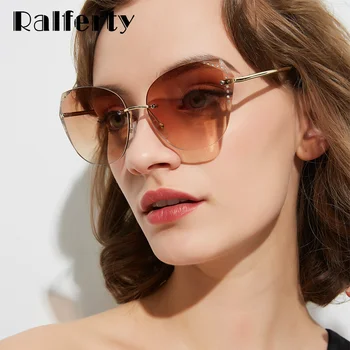 

Ralferty 2020 Luxury Sunglasess Women Rimless Crystal Anti UV Brown Gradient Female Sunglasses lunette soleil femme W192298
