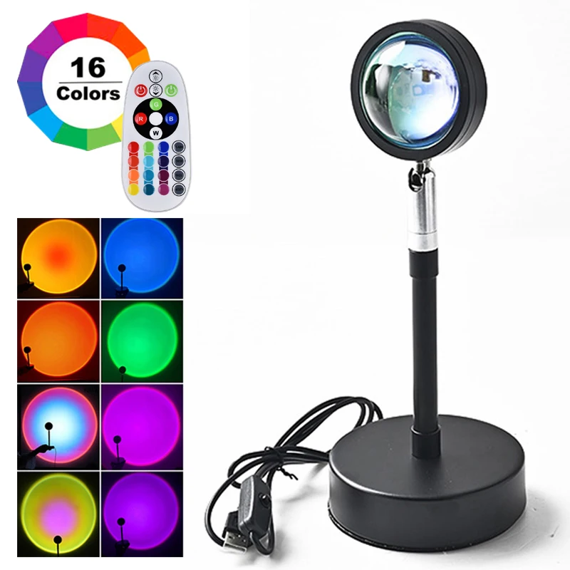 NEW Remote Control RGB Sunset Projection Lamp Rainbow Atmosphere Led Light For Home Bedroom Shop Background Wall Decoration