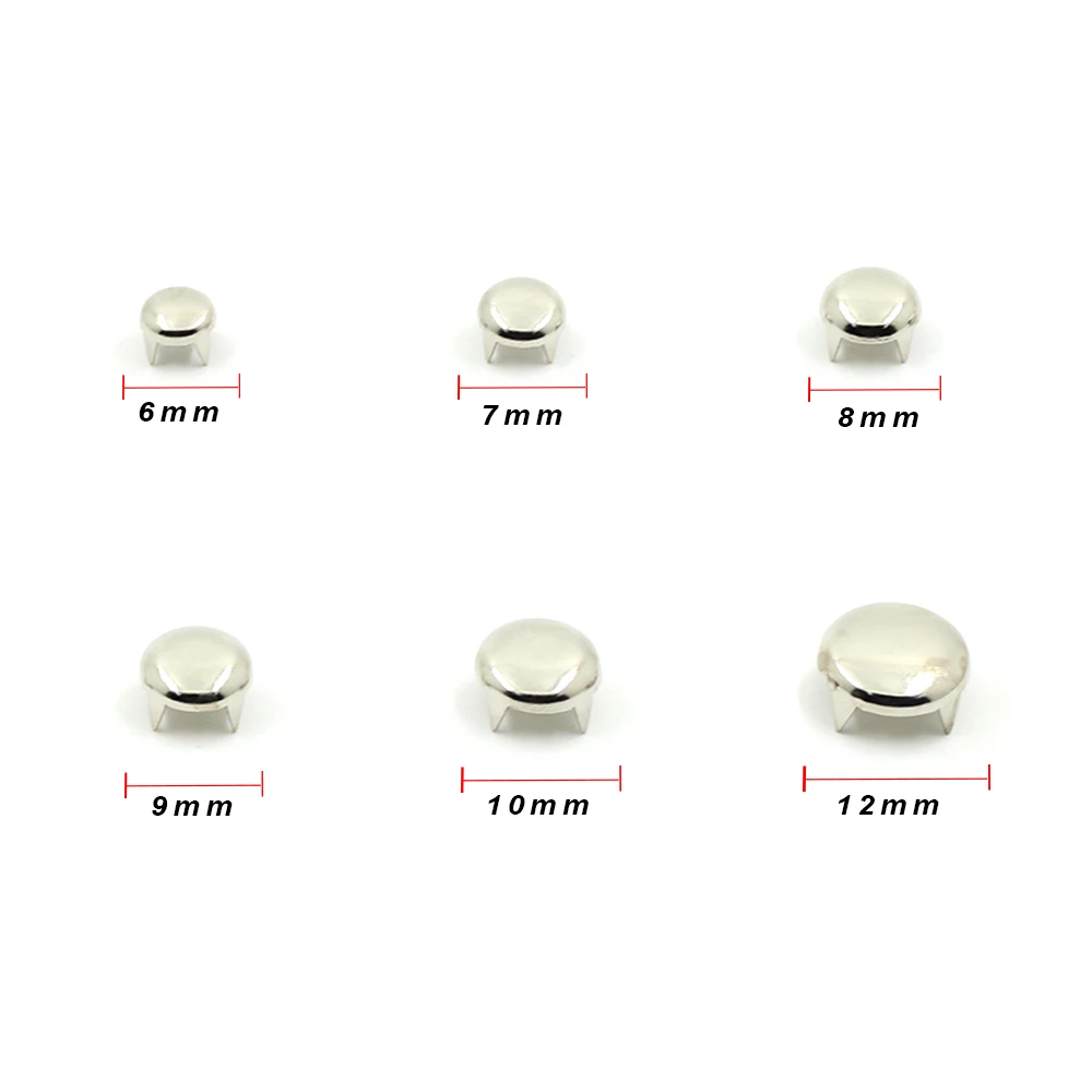 100pcs Metal Spikes Round Studs Rivets For Clothes DIY Leather Crafts Nailheads Rivet For Garment 6/7/8/9/10/12MM