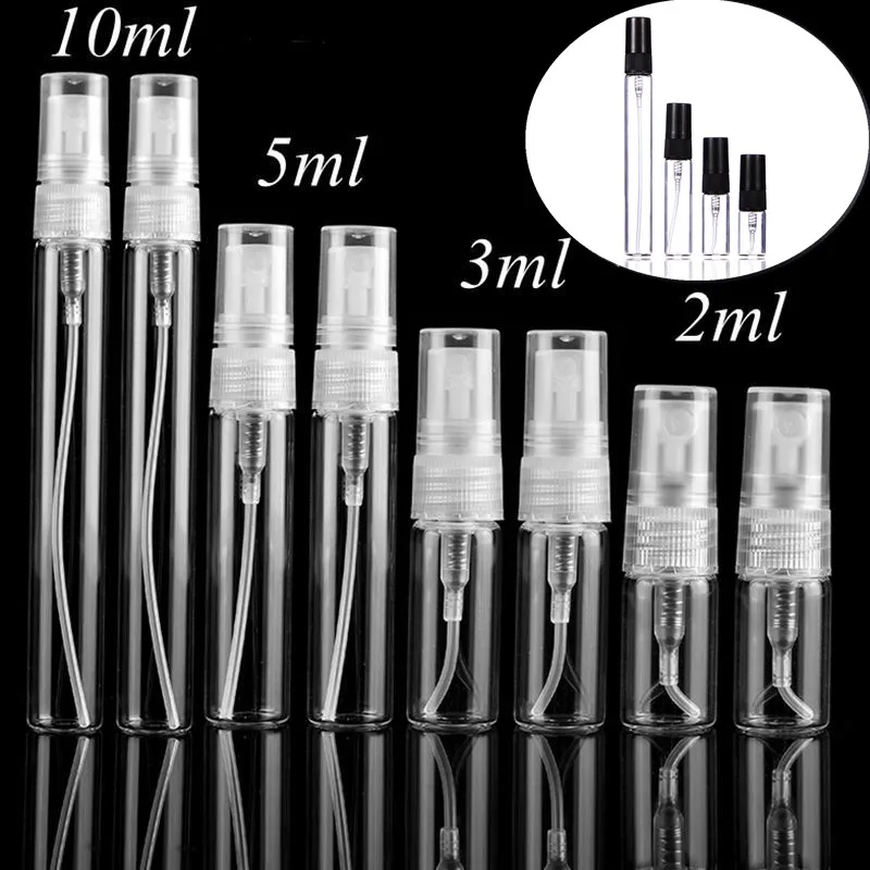 5pcs/pack 2ML 3ML 5ML 10ML Black Clear Mini Perfume Glass Bottle Empty Cosmetics Bottle Sample Test Tube Thin Glass Vials-0