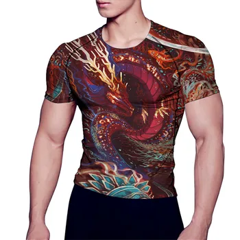 

Men Dragon Gym Workout T Shirt Short Sleeve Muscle Cut Abs Training Fitness Draco Tee Tops