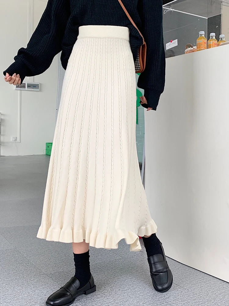 Falda larga de gasa para mujer estilo c Falda Midi de cintura alta 