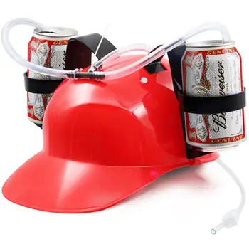 

Novelty Place Red Guzzler Drinking Helmet Can Holder Drinker Hat Cap with Straw for Beer and Soda Party Fun