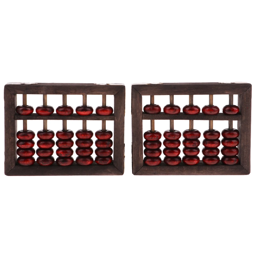 2x Vintage Chinese Wooden Bead Arithmetic Abacus 5 Digits With Storage Box
