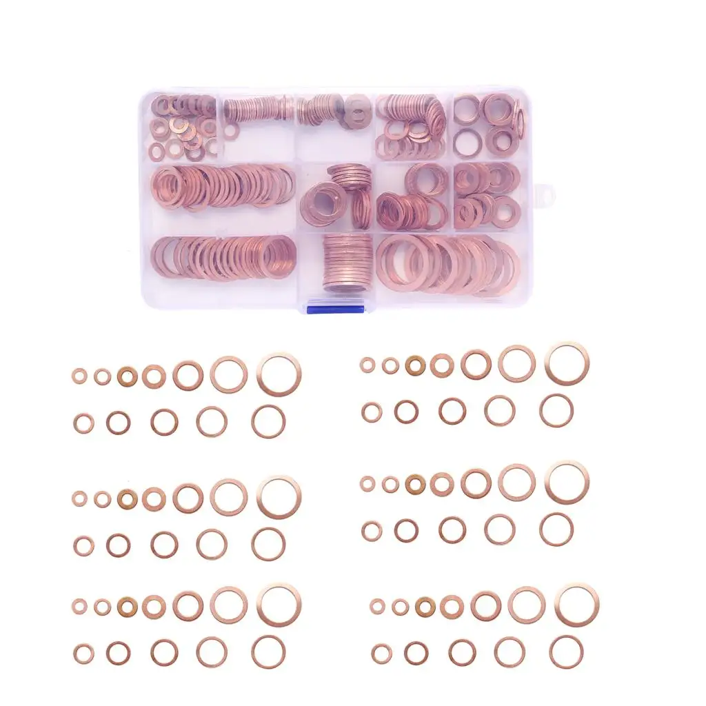 280PCS Copper Washer Gasket Nut and Bolt Set Flat Ring Seal Assortment Kit M5 M6 M8 M10 M12 M14 M16 for Sump Plugs Wate | Строительство