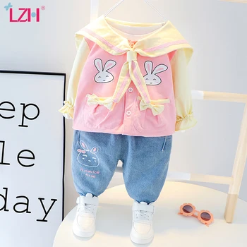 

LZH 2020 Winter Baby Girls Clothes 0-1-2-3 Years Cartoon Top Jeans 2pc Outfit Suit Autumn Kids Clothes Set For Children Clothing