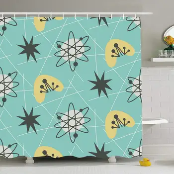 

Shower Curtain Set with Hooks 60x72 Textile Mid Hip Century 50S Shape Style Modern Pattern 1950S Wrapping Retro Apparel Textures