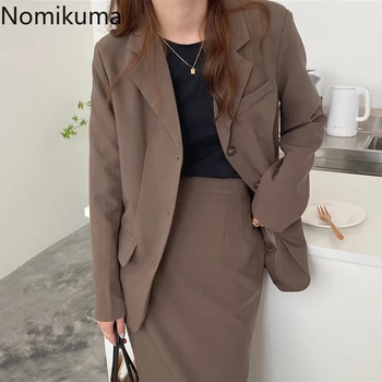 

Nomikuma Korean Women Elegant Long Sleeve Single Breasted Blazer Coat Causal Notched Collar Suit Jacket 2020 New 6C307