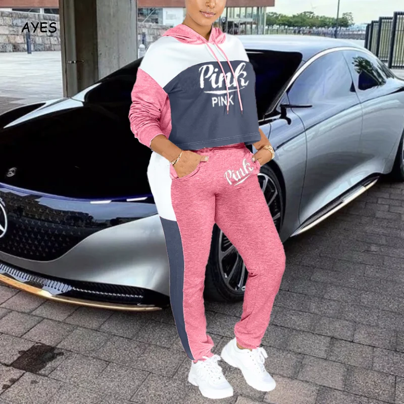 

Autumn Winter Women Tracksuits Pink Letter Print Two Piece Sets Lady 2 Pieces Pants Set Casual Suits Womens Set Plus Size Xxxl