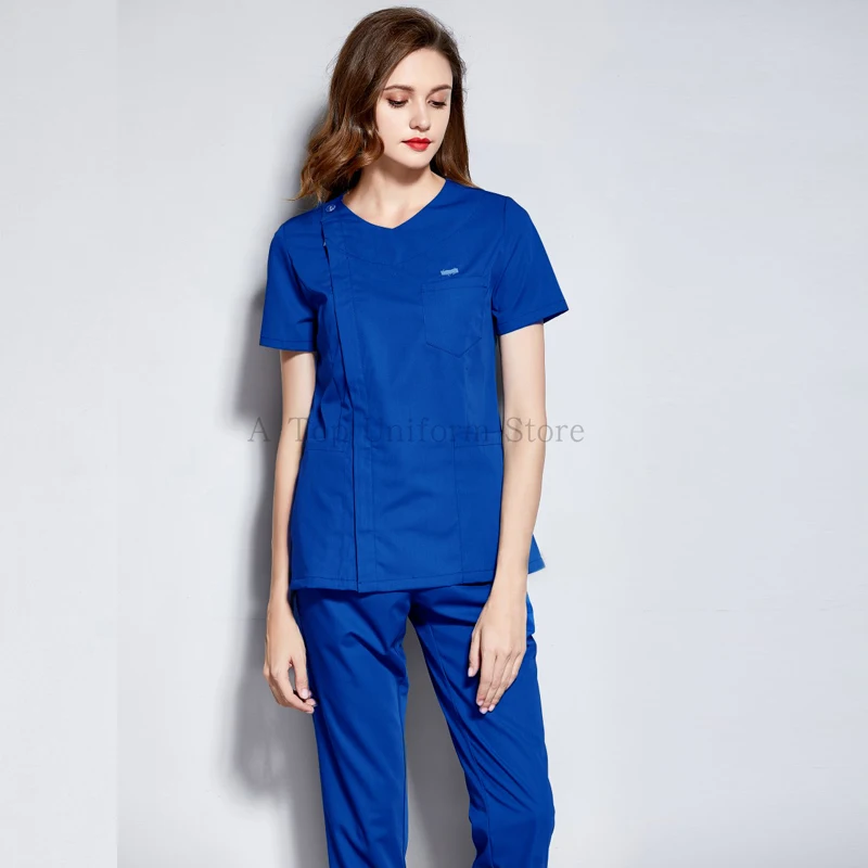 New Style Women Fashion Scrub Top Doctor Nurse Uniform Side Opening Front Shirt with Concealed Zipper Surgery Scrub (just A Top)