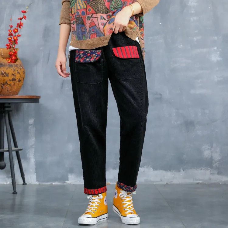 Max LuLu корейские модные осенние женские вельветовые винтажные брюки женские шаровары с лоскутками эластичные повседневные свободные уличные
