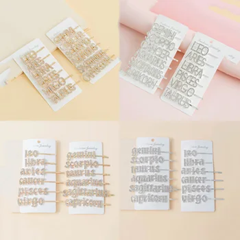 

12pcs/set Zodiac Hair Pins Crystal Shiny Rhinestone Word Letters Hair Clips Bling Hair Accessories Christmas Birthdays Gift