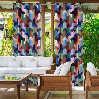 

NICETOWN Outdoor Curtain Printed Multicolored lattice Drape Blackout Light Blocking with Grommet Rust-Proof For Garden