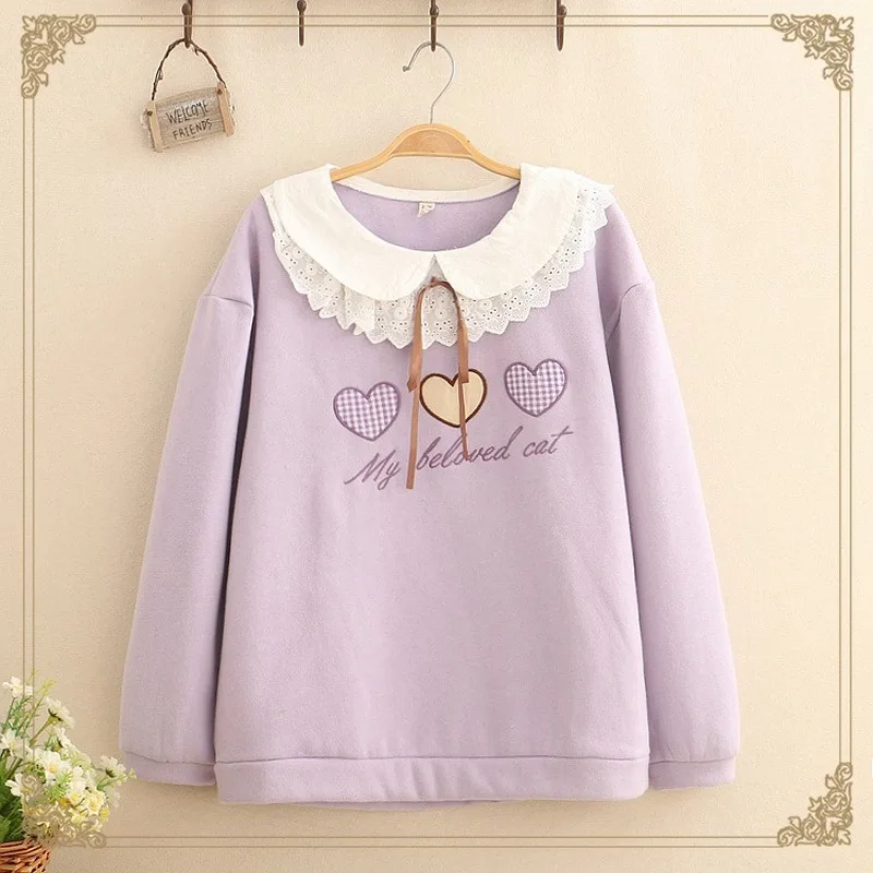 Лолита для девочек подростков Kawaii толстовки Япония кукла воротник сердце женщин