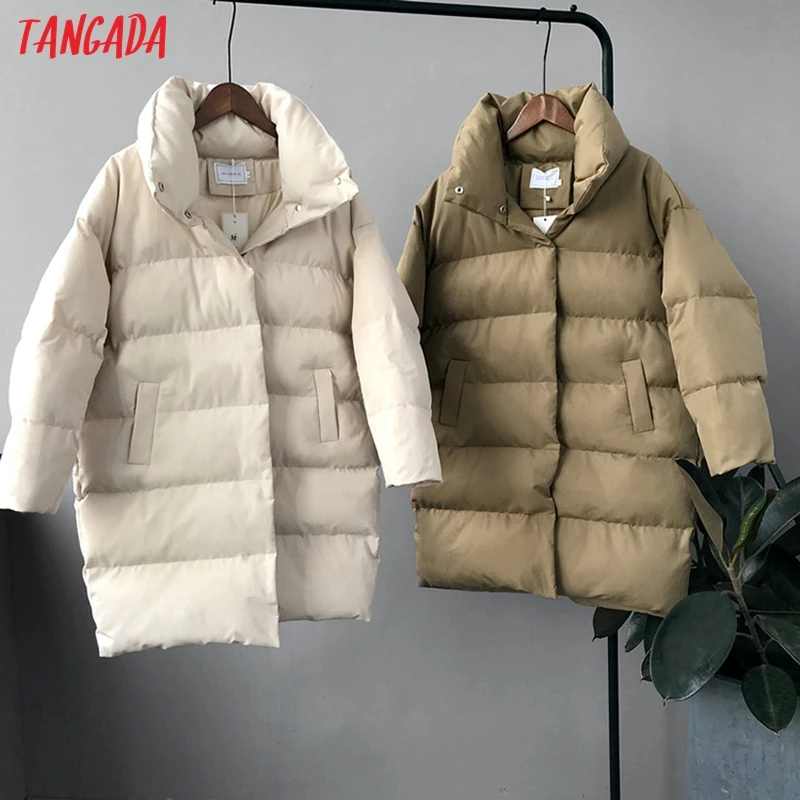 Tangada Women Solid Oversize Long Parkas Thick 2019 Long Sleeve Buttons Pockets Female Warm Winter Coat Korean Fashion ATC02