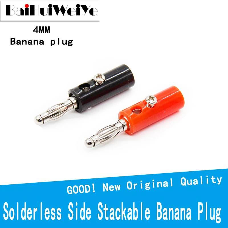 10PCS/LOT Audio Speaker Screw Banana Plate Plugs Connectors 4mm Black Red Solderless Side Stackable Banana Plug Connectors cleqee p3005 stackable safe 4mm banana plug solder assembly high quality welding free connector for multimeter