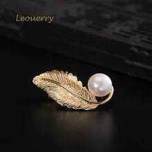 Leouerry, натуральный пресноводный жемчуг, брошь, 925 пробы, серебро, темперамент, золотой, перо, лист, броши для женщин, роскошные ювелирные изделия