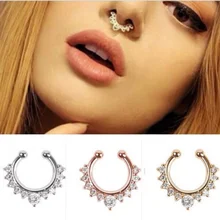 New Crystal Clicker Fake Septum For Women Clip Hoop Nose Ring Faux Piercing Gold Silver Plated Men Girl Gift Body Jewelry