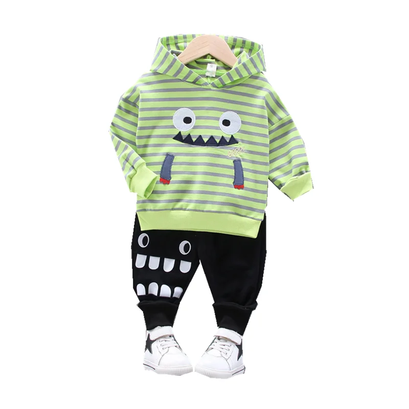 

2020 New Spring Kids Casual Clothing Baby Boys Girls Striped Hooded T Shirt Pants 2pcs/sets Children Infant Fashion Sportswear
