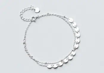 

100% THIN Real. 925 Sterling Silver Fine Jewelry Multi-rows/ double layers Round Coin Chain Bracelet GTLS643