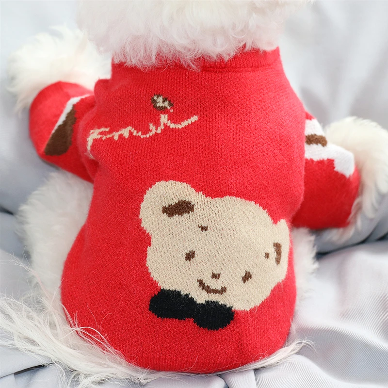 Tanio Czerwony sweter dla zwierząt domowych strój dla szczeniaczka jesienno-zimowy sklep