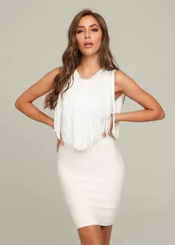 

Vestidos Women Whtie Dress Tassel Bodycon Nihgt CLub Celebrity Party Dress Elegant Sexy Women Dress