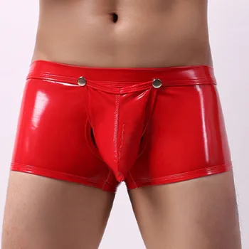 

Hot Mens Faux Leather Wet-Look Boxers Briefs Pouch Underwear Men's Faux Leather Briefs Patent Leather Bright Leather Low Waist