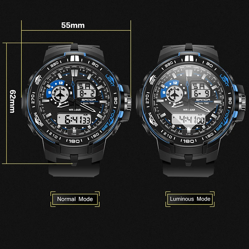 SANDA Militaire Mannen Horloge Digitale Sport Horloges Mannen водонепроницаемый Reloj Hombre Многофункциональный Wekker Relogio Masculino