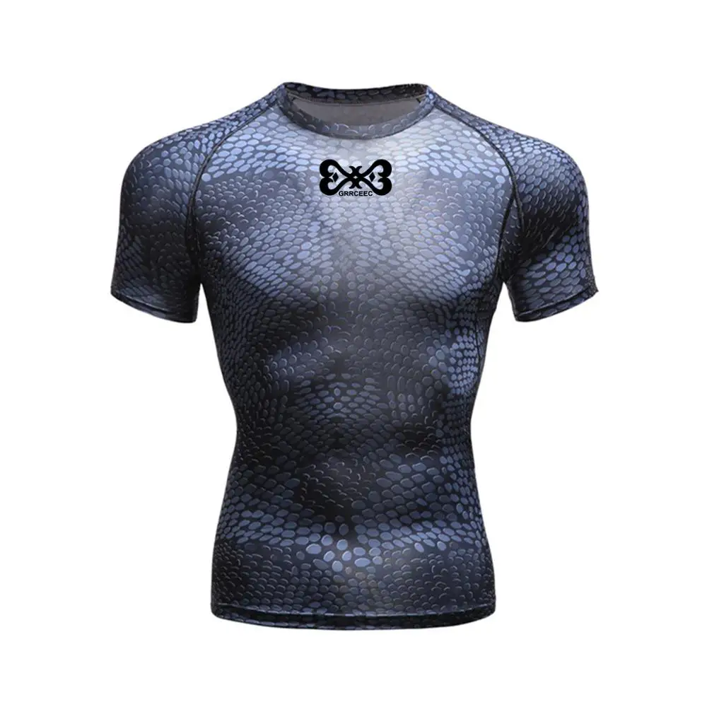 

New brand snakeskin printed short-sleeved quick-drying T-shirt men's gym tights football running mixed T-shirt men's sportswear